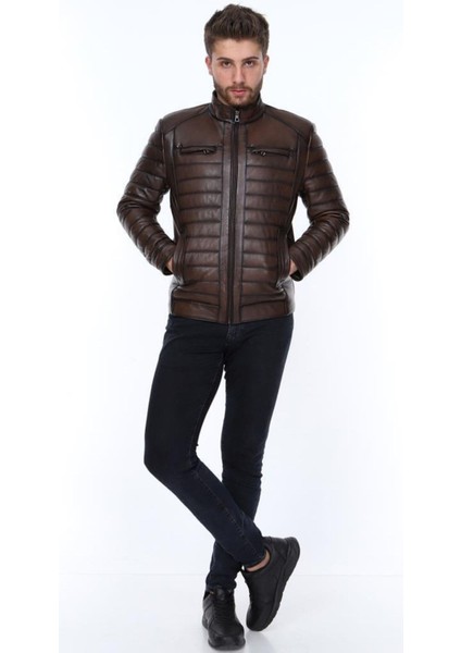 Hakiki Deri Kahverengi Show Işlemeli Erkek Deri Ceket fiyatları