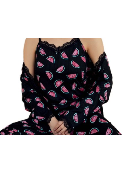 Bellissima Sabahlıklı 3 Lü Set Premium Ip Askılı Kadın Pijama Takımı S/xl