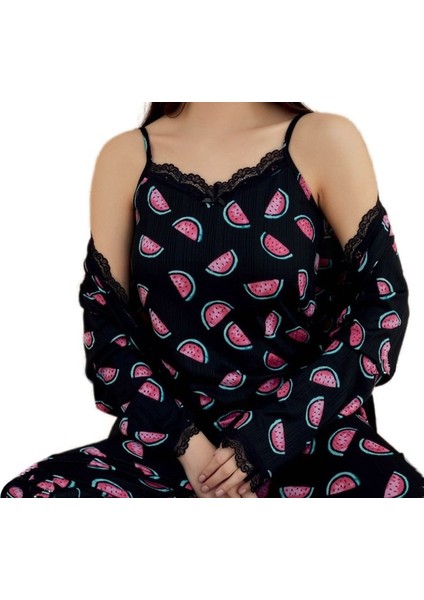Bellissima Sabahlıklı 3 Lü Set Premium Ip Askılı Kadın Pijama Takımı S/xl