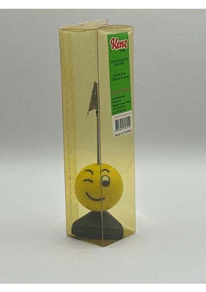 Göz Kırpan Emoji Tasarımlı Masaüstü Not Tutucu – Siyah Tabanlı Klipsli Notluk