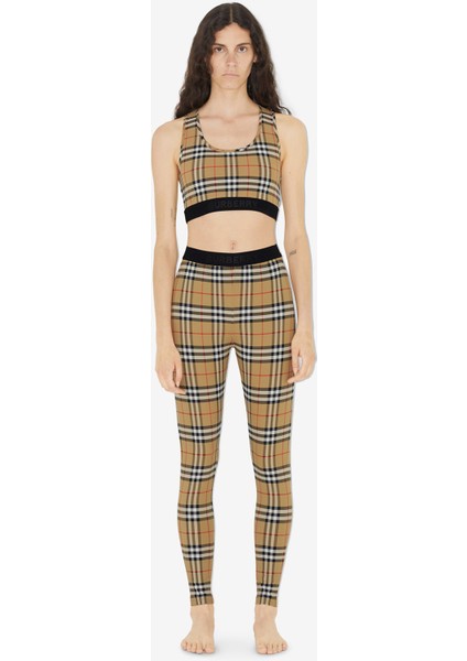 Check Stretch Jersey Bej Kadın Pantolon