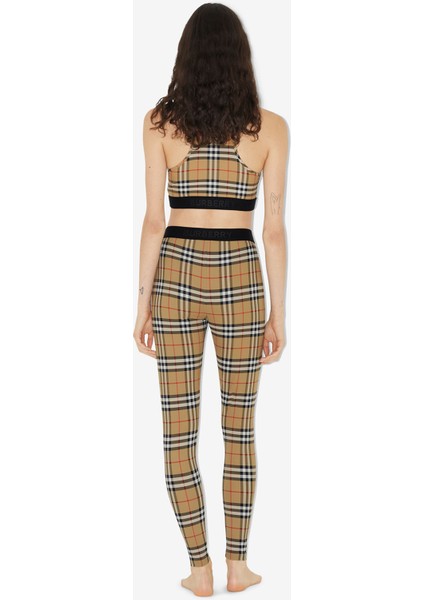 Check Stretch Jersey Bej Kadın Pantolon
