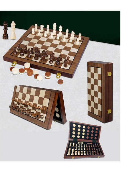 Ahşap Mıknatıslı Hazneli Satranç ve Dama Seti 40*40 cm