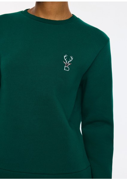 Rudolph Haki Baskılı Kadın Sweatshirt