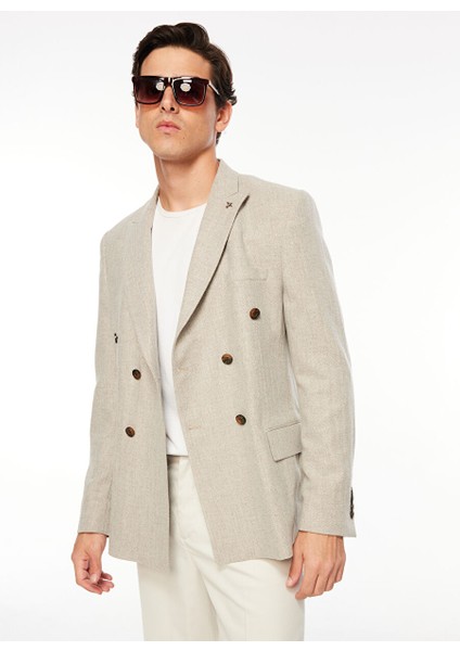 Slim Fit Bej Erkek Düz Ceket F3WM-CKT174