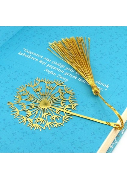 Karahindiba Çiçek Altın Rengi Metal Kitap Ayracı Püsküllü AY009