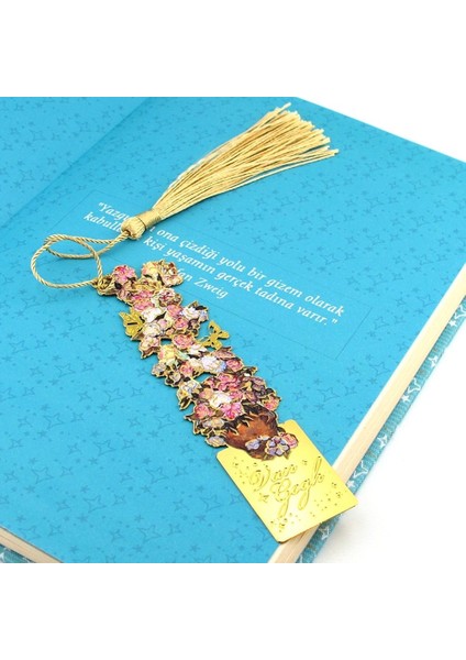 Vincent Van Gogh Pembe Mor Çiçekler Altın Rengi Metal Kitap Ayracı Püsküllü AY010 fiyatları