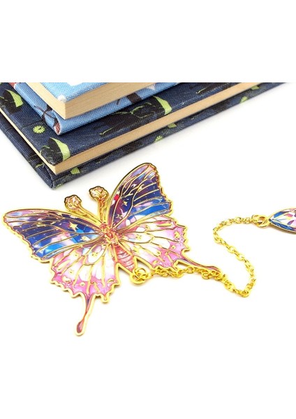 Pembe Mavi Renkler Kelebek Altın Rengi Metal Kitap Ayracı Zincirli AY001 fırsatları