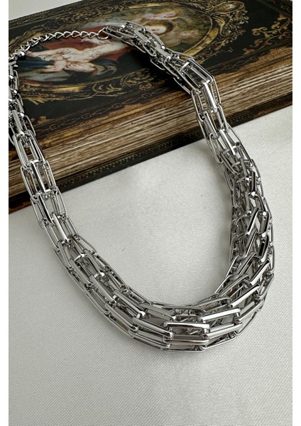 Çok Sıralı Zincir Tasarım Kolye (40cm) fırsatları