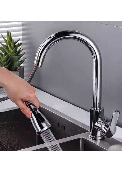 Krom Spiralli Eviye Bataryası Çift Modlu Çek Bırak Uzayan Başlık Prinç Gövde Mutfak Musluk