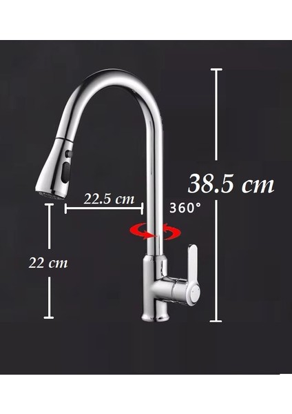 Krom Spiralli Eviye Bataryası Çift Modlu Çek Bırak Uzayan Başlık Prinç Gövde Mutfak Musluk