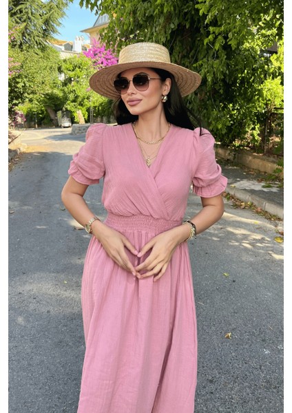 Müslin Kumaş Elbise - Pudra fırsatları