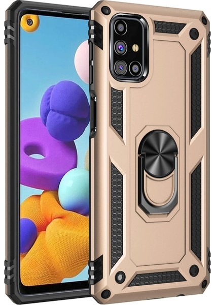 Samsung Galaxy M31S Kılıf Sofya Yüzüklü Silikon Kapak - Gold - TKNAL5023-4517