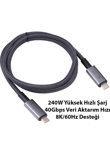 Ally USB 4.0 240W Type-C To Type-C 8k Görüntü-Data ve Ultra Hızlı Şarj Kablosu - TKNAL9058-64 fiyatları