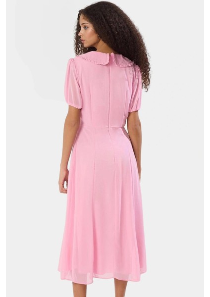 Şifon Elbise A Kesim Midi Boy Bebe Yaka Kısa Kollu Astarlı Yazlık Günlük Kullanım Için modelleri