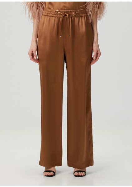 Kahverengi Ipek Saten Pijama Pantolon