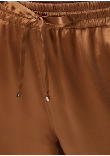 Kahverengi Ipek Saten Pijama Pantolon