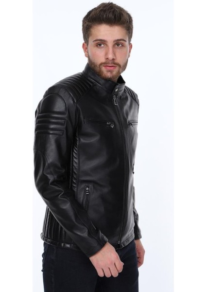 Hakiki Deri Siyah Javadd Fermuarlı Erkek Deri Ceket modelleri