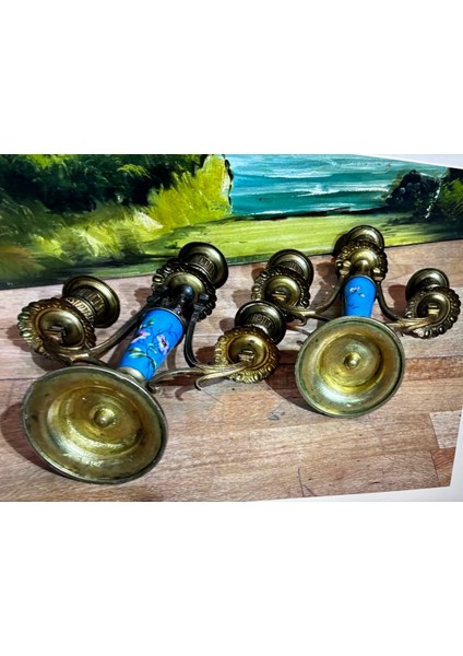 Antika 1800 Ler Fransız Sevres Bronz Işlemeli Şamdan Çifti 21,5 cm Boyunda modelleri