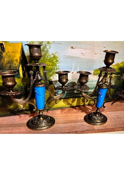 Antika 1800 Ler Fransız Sevres Bronz Işlemeli Şamdan Çifti 21,5 cm Boyunda indirimleri