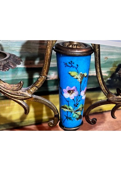 Antika 1800 Ler Fransız Sevres Bronz Işlemeli Şamdan Çifti 21,5 cm Boyunda