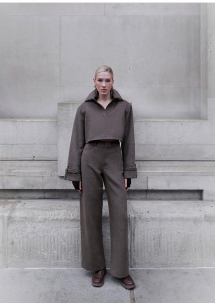 Soho Kahverengi Polo Yaka Uzun Kollu Kadın Kısa Bluz modelleri