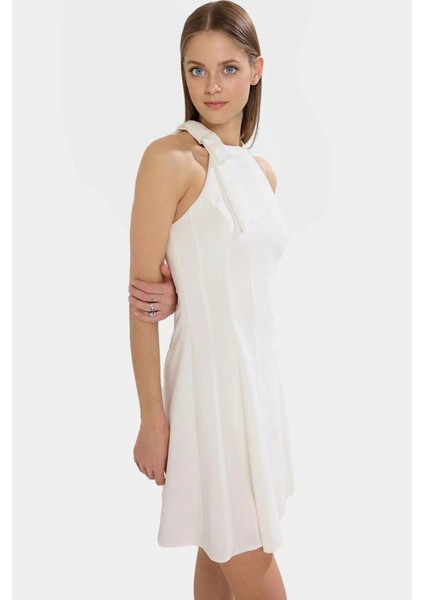 Dokuma Kumaş Mini Elbise Şık Astarlı Belden Yüksek Kalite Dayanıklı Malzeme