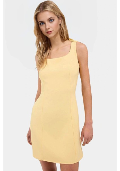 Fiyonklu Mini Elbise A Kesim Dokuma Kumaş Yazlık Özel Tasarım Kaliteli Işçilik