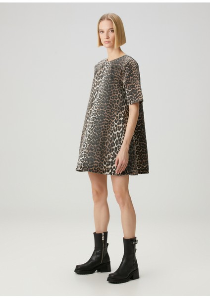 Leopar Desenli Mini Denim Elbise modelleri