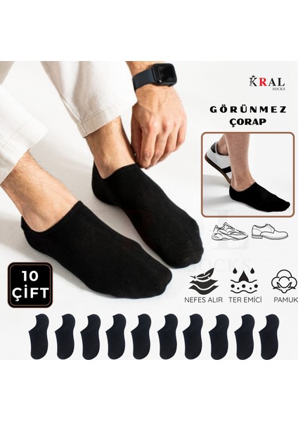 Erkek - Kadın Düz Desen (10 Çift) Snikers Pamuklu Terletmez Çorap