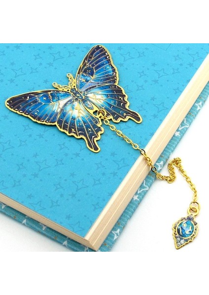 Yıldızlı Gece Tonları Kelebek Altın Rengi Metal Kitap Ayracı Zincirli AY006 fiyatları