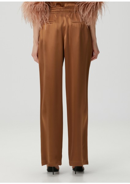 Kahverengi Ipek Saten Pijama Pantolon