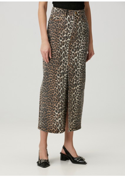Leopar Desenli Midi Denim Etek fiyatları