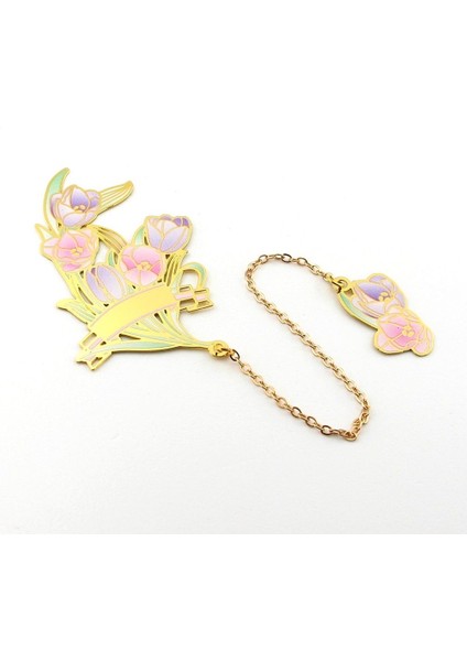 Pembe Mor Laleler Çiçek Bookmark Metal Ayraç Kitap Ayracı Zincirli AY040 modelleri
