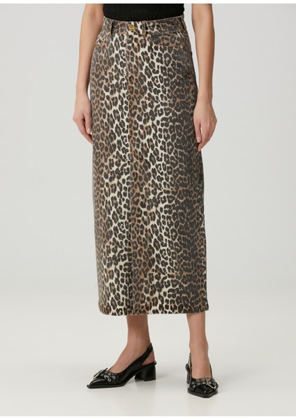 Leopar Desenli Midi Denim Etek modelleri