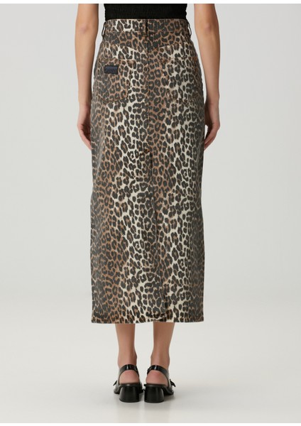 Leopar Desenli Midi Denim Etek fırsatları