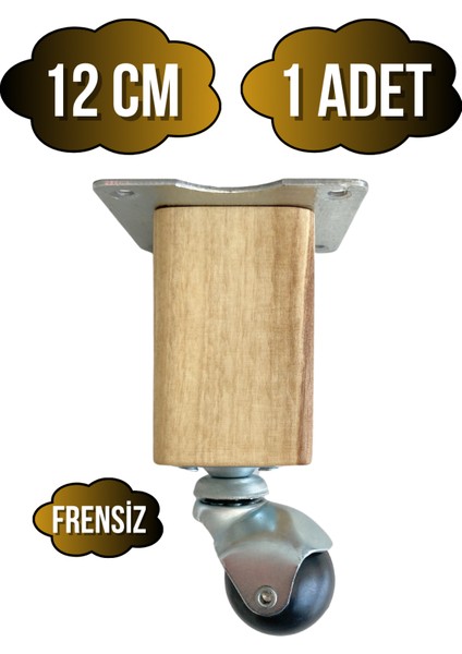 Kale Ahşap Top Tekerli Ayak Mobilya Masa Dolap Tekerli AYAĞI(FRENSİZ)(12CM - 15CM)(CEVİZ Ağacı)