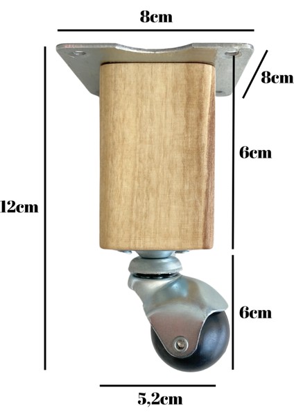 Kale Ahşap Top Tekerli Ayak Mobilya Masa Dolap Tekerli AYAĞI(FRENSİZ)(12CM - 15CM)(CEVİZ Ağacı) indirimleri