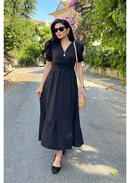 Müslin Kumaş Elbise - Siyah