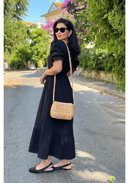 Müslin Kumaş Elbise - Siyah indirimleri