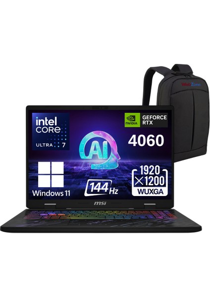 Msı Pulse 16 Aı C1VFKG-087XTR Intel Core Ultra 7 155H 64GB 1tb SSD RTX4060 140W 16" Fhd+ 144Hz Windows 11 Taşınabilir Bilgisayar - Webzone Çanta Wz4
