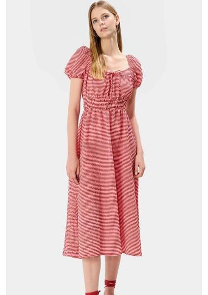 Rahat Ekose A Kesim Elbise Yazlık Dokuma Kumaş Dantel Detay ve Şık Premium Kalite fiyatları