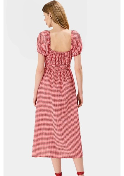 Rahat Ekose A Kesim Elbise Yazlık Dokuma Kumaş Dantel Detay ve Şık Premium Kalite modelleri