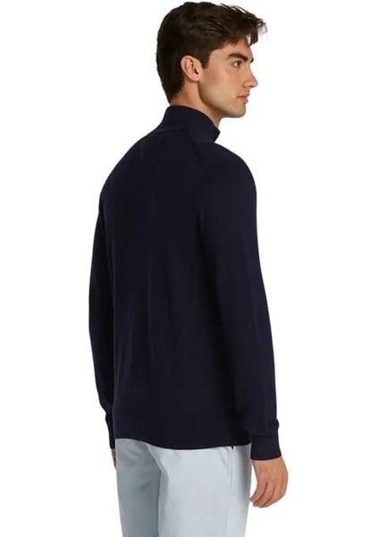 Erkek Fermuarlı Dik Yaka Pamuklu Triko Hırka - Lacivert fiyatları