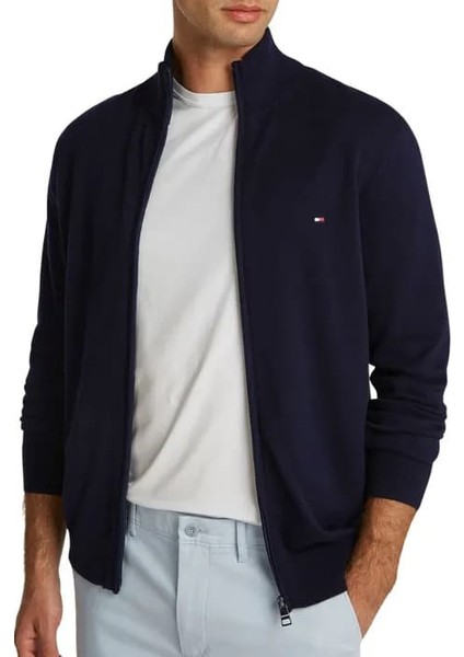 Erkek Fermuarlı Dik Yaka Pamuklu Triko Hırka - Lacivert modelleri