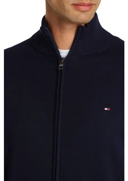 Erkek Fermuarlı Dik Yaka Pamuklu Triko Hırka - Lacivert fırsatları