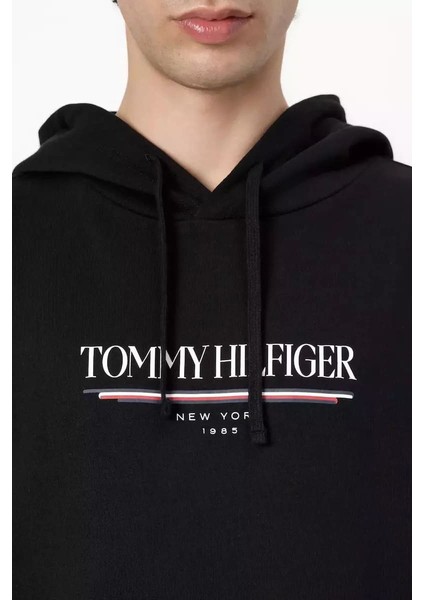 Erkek Kapüşonlu Baskı Logolu Sweatshirt - Siyah modelleri