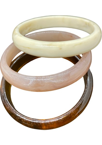 Üçü Bir Arada Kemik Model Pp5 Akrilik 65 mm Çapında 10 Mm. Genişliginde Bal,krem,kahve Renklerde Kemik Model Bileklik