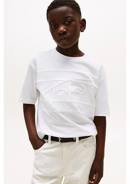 Erkek Çocuk Signature Embroidery T-Shirt - Beyaz