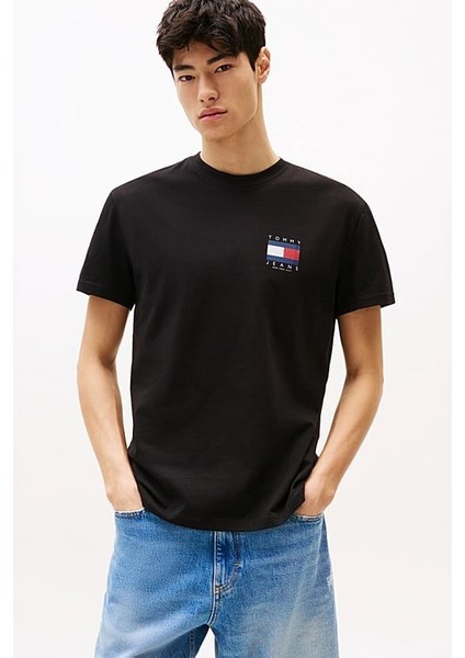 Erkek Sırt Bayrak Logolu T-Shirt - Siyah